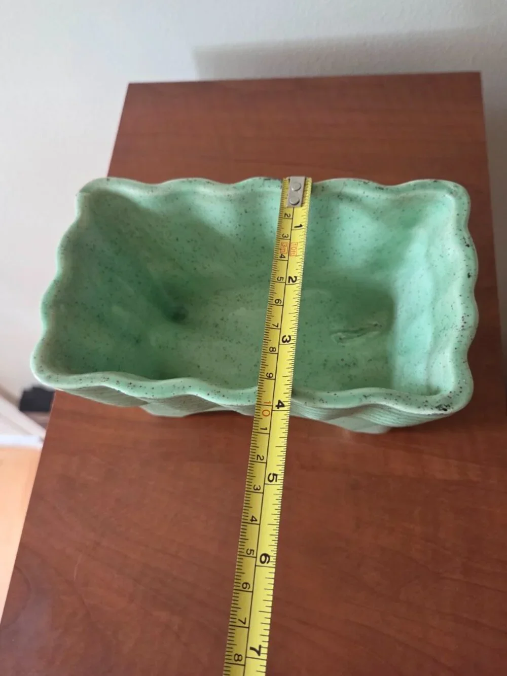 Cookson Pottery Vintage Green White Drip Glaze Planter Dish MCM USA